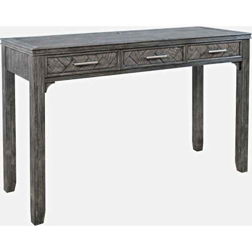 Gramercy Chevron 3 Drawer Desk with USB Charging in Distressed Platinum Gray